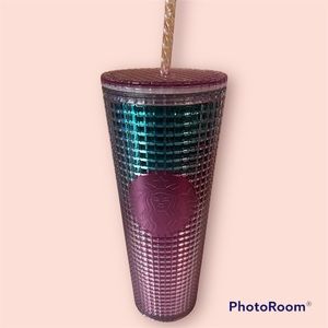 STARBUCKS - Ombré Pink and Blue Gridded Cold Cup